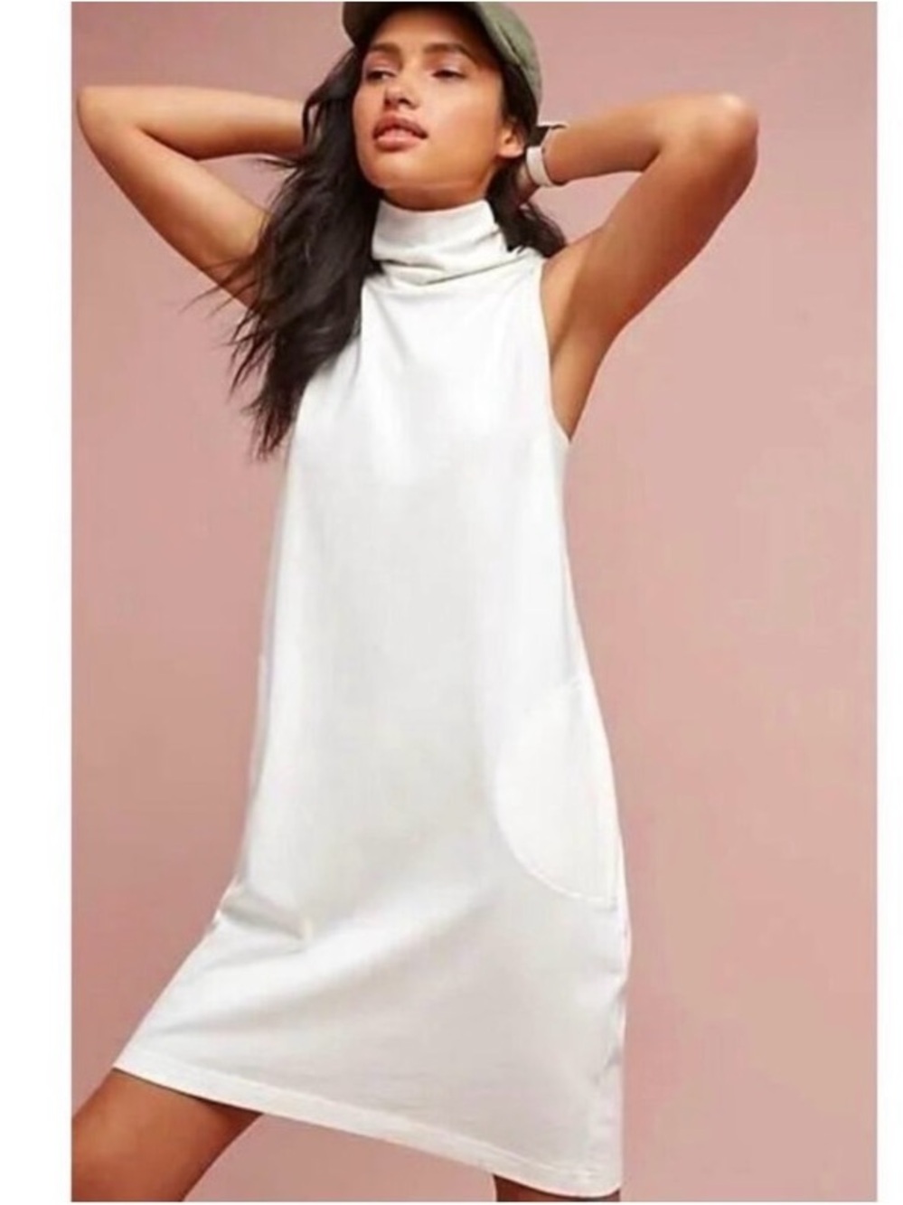 Anthropologie Akemi+Kin Mock Neck White Sleeveless Shift Cotton Dress Tunic XXSP